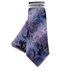Stacy Adams Men's Tie Hanky Lilac Lavender Cobalt Blue Floral Plaids 3.25" Wide